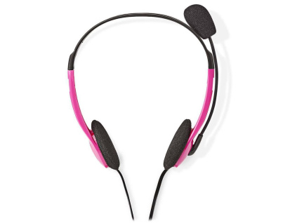 NEDIS headset CHST100PK/ drátová sluchátka + mikrofon/ 2x 3,5 mm jack/ kabel 2 m/ růžový, CHST100PK