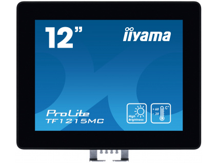 12'' iiyama TF1215MC-B1: IPS, XGA, capacitive, 10P, 540cd/m2, VGA, DP, HDMI, IP65, Ball Drop, černý, TF1215MC-B1