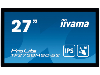 27'' iiyama TF2738MSC-B2: IPS, FullHD, capacitive, 10P, 500cd/m2, DP, HDMI, DVI, 16/7, IP1X, černý, TF2738MSC-B2