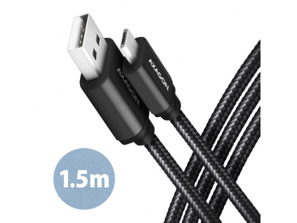 AXAGON BUMM-AM15AB, HQ kabel Micro USB <-> USB-A, 1.5m, USB 2.0, 2.4A, ALU, oplet, černý, BUMM-AM15AB