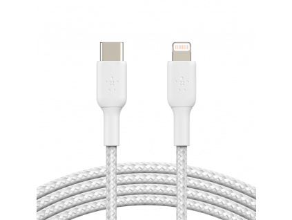 BELKIN kabel oplétaný USB-C - Lightning, 2m, bílý, CAA004bt2MWH