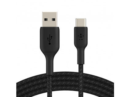 BELKIN kabel oplétaný USB-C - USB-A, 3m, černý, CAB002bt3MBK