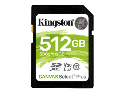 512GB SDXC Kingston Canvas Select Plus U3 V30 CL10 100MB/s, SDS2/512GB