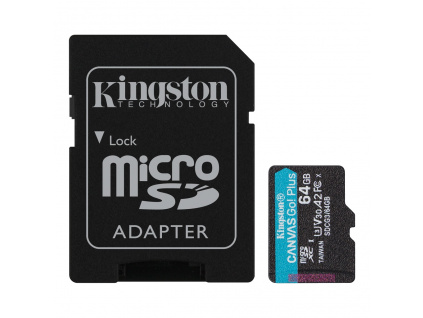 64GB microSDXC Kingston Canvas Go! Plus A2 U3 V30 170MB/s + adapter, SDCG3/64GB