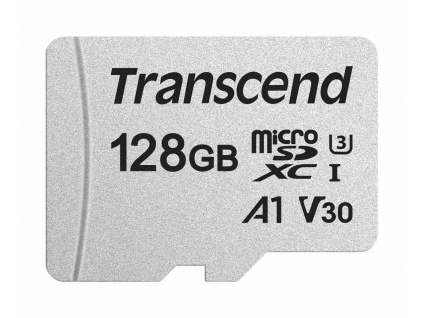 TRANSCEND MicroSDXC karta 128GB 300S, UHS-I U3 V30 + adaptér, TS128GUSD300S-A