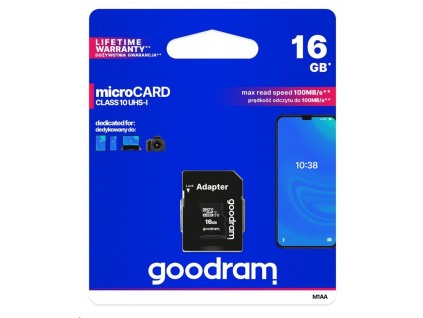 GOODRAM MicroSDHC karta 16GB M1AA, UHS-I Class 10, U1 + adaptér, M1AA-0160R12