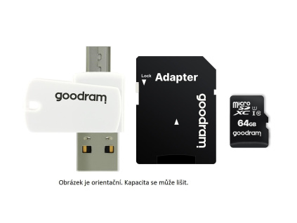 GOODRAM microSDXC karta 64GB M1A4 All-in-one (R:100/W:10 MB/s), UHS-I Class 10, U1 + Adapter + OTG card reader/čtečka, M1A4-0640R12