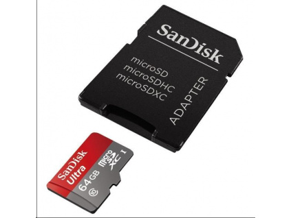 SanDisk MicroSDXC karta 64GB Ultra (80MB/s, Class 10, Android) + adaptér, SDSQUNR-064G-GN3MA