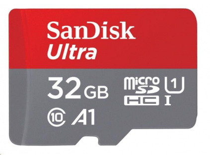 SanDisk MicroSDHC karta 32GB Ultra (120MB/s, A1 Class 10 UHS-I, Android - Tablet Packaging, Memory Zone App) + adaptér, SDSQUA4-032G-GN6TA