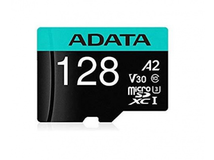 ADATA MicroSDXC karta 128GB Premier Pro UHS-I V30S (R:100/W:80 MB/s) + SD adaptér, AUSDX128GUI3V30SA2-RA1