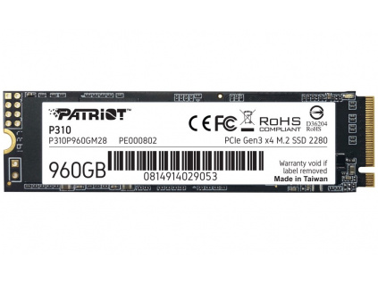 PATRIOT P310 960GB SSD / Interní / M.2 PCIe Gen3 x4 NVMe 1.3 / 2280, P310P960GM28