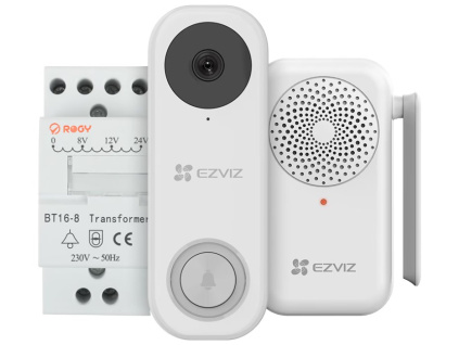 EZVIZ chytrá sada DB1C kit/ Wi-Fi/ videotelefon/ bezdrátový zvonek/ trafo/ rozlišení 1536x1536/ IP65/ bílá, CS-BD-DB1C