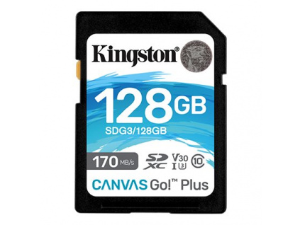 Kingston paměťová karta 128GB SDXC Canvas Go Plus 170R C10 UHS-I U3 V30, SDG3/128GB