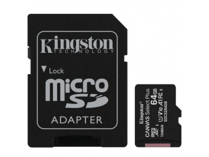 KINGSTON micro SD card SDXC 64GB Canvas Select Plus + SD adaptér, SDCS2/64GB