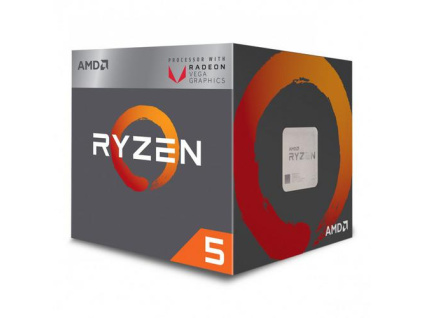 AMD cpu Ryzen 5 3400G AM4 Box s grafikou Radeon RX Vega 11 (s chladičem, 3.7GHz / 4.2GHz, 4MB cache, 65W, 4 jádro, 8 vlákno, 11 GPU), integrovaná grafika, Picasso Zen+ 12nm APU, YD3400C5FHBOX