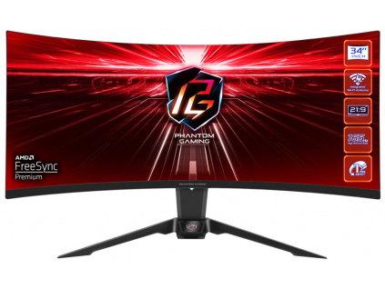 Phantom Gaming by Asrock monitor PG34WQ15R2B prohnutý 34"/ VA/3440x1440/165Hz/550cd/m2/1ms/ 8bit/DP/2x HDMI/wifi ant., 90LXA060-A0E2A0V