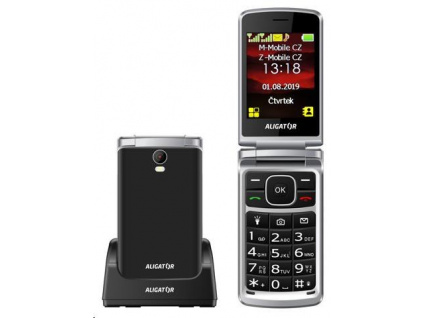 Aligator V710 Senior, Dual SIM, černá-stříbrná + nabíjecí stojánek, AV710BS
