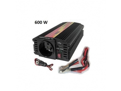 Měnič napětí Carspa CAR600U-122 12V/230V+USB 600W, modifikovaná sinus, CAR600U-122