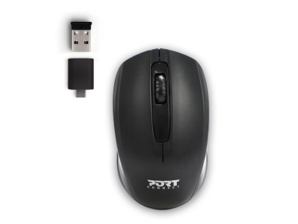 PORT bezdrátová myš Wireless office, USB-A/USB-C dongle, 2,4Ghz, 1000DPI, černá, 900508