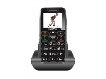 EVOLVEO EasyPhone, mobilní telefon pro seniory s nabíjecím stojánkem (černá barva), EP-500-BLK