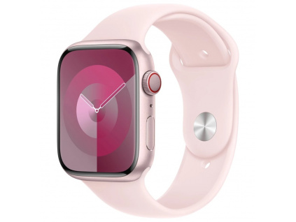 Apple Watch Series 9 Cellular 45mm Růžový hliník se světle růžovým sportovním řemínkem M/L, MRML3QC/A