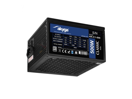 Akyga PC zdroj ATX 500W P4+4 2x PCI-E 6+2 pin 4x SATA 2x Molex APFC 120mm, AK-C1-500