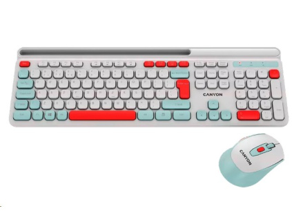 CANYON HSET-W5 bezdrátový SET CS klávesnice + optická myš, 2,4 Ghz, 105 kláves, bílý, CNS-HSETW5WT-CS