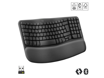 Logitech Wave Keys wireless ergonomic keyboard GRAPHITE-CZE-SKY-2.4GHZ/BT INTNL, 920-012307
