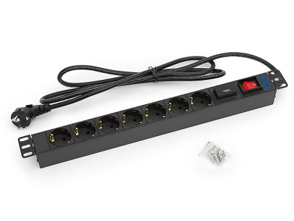 19',7xDE zásuvka,vypínač,bleskojistka,3x1.5mm 2m, RAB-PD-X12-A1