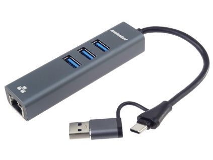 PremiumCord adaptér USB-C a USB-A na Gigabit a USB, ku31ether06