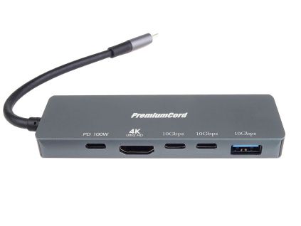 PremiumCord adaptér USB-C na HDMI+USB A+USB C+PD, ku31dock21