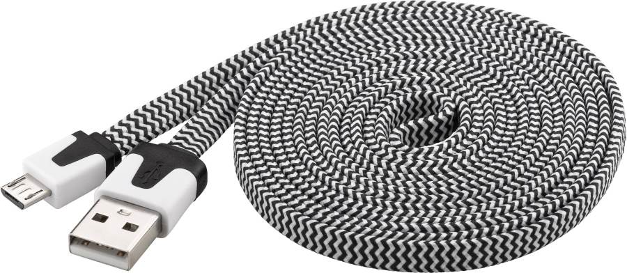 PremiumCord Kabel micro USB 2.0, A-B 2m, plochý textilní kabel, černo-bílý, ku2m2ft