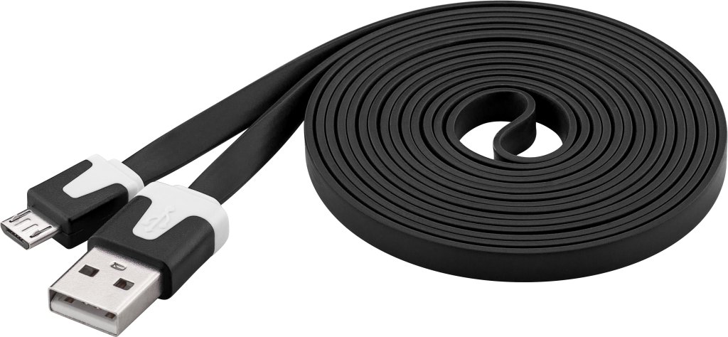 PremiumCord Kabel microUSB 2.0, A-B, plochý, černý, ku2m2fp2