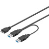 PremiumCord USB 3.0 napájecí Y kabel A/Male + A/Male -- Micro B/Mmale, 30cm, ku3y01