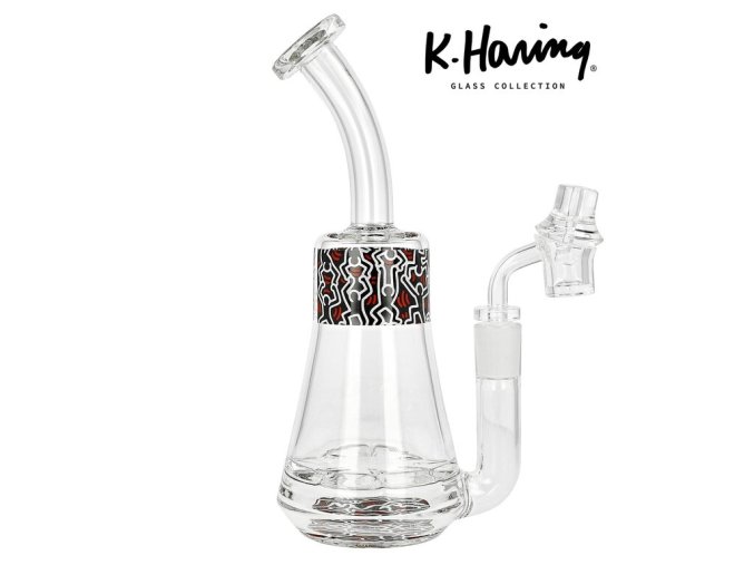 Skleněný bong s perkolací Landing Black/Red, 23cm