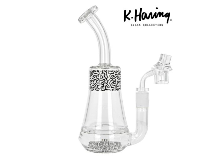 Skleněný bong s perkolací Landing Black/White, 23cm