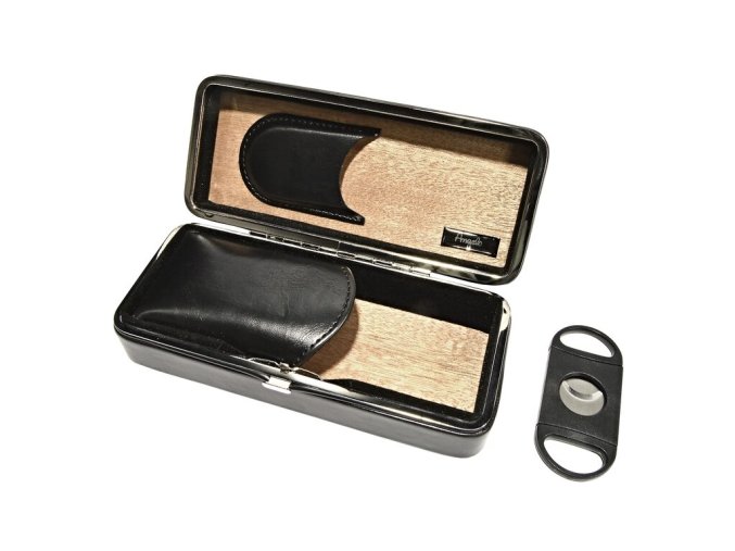 Pouzdro na 2 doutníky Etue Compus, s ořezávačem, černé, cedr, 19 cm