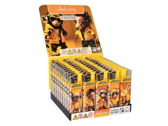 Zapalovač Adamo Piezo Slim Yellow Animals