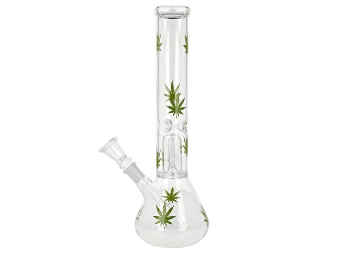 Skleněný bong s perkolací Super Heroes Beaker Green Leaves, 31cm