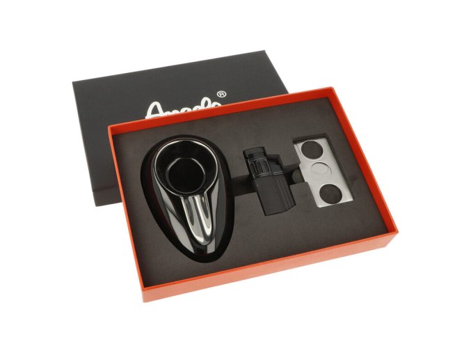 Doutníková sada Angelo černá, popelník, zapalovač, ořezávač