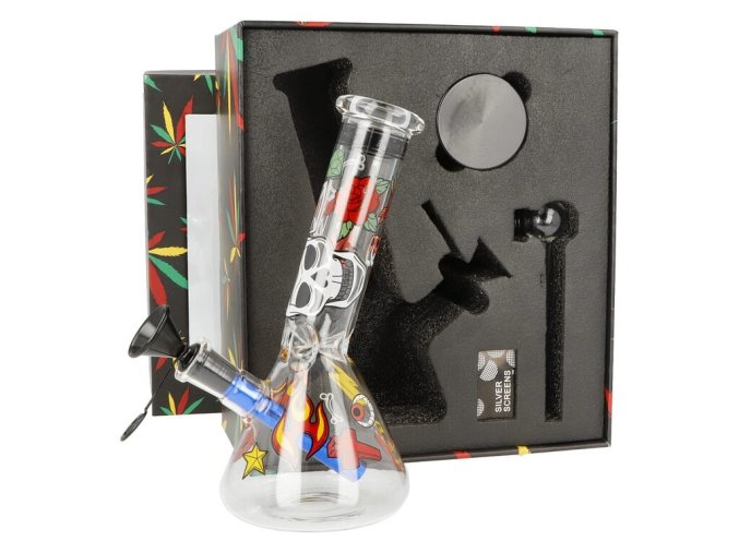 Skleněný bong Super Heroes Giftset Blue, 18cm