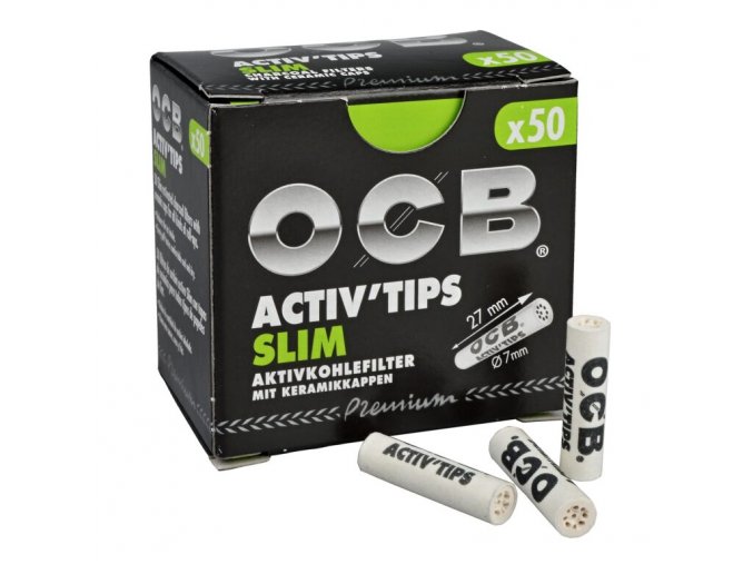 Cigaretové filtry OCB Activ Tips Slim 7mm, charcoal