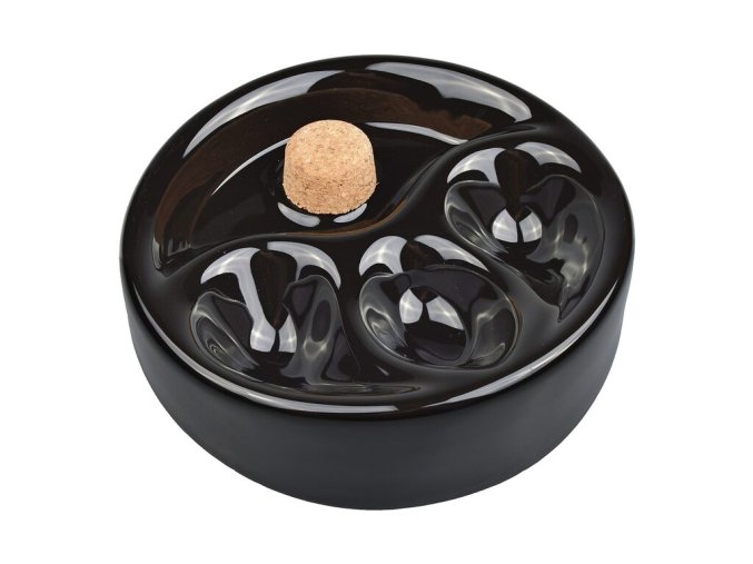 Dýmkový popelník na 3 dýmky keramický černý kulatý