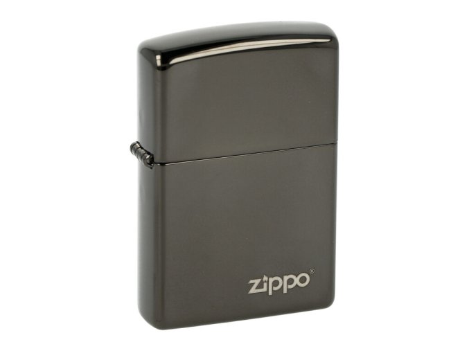 Zapalovač Zippo Ebony Logo, lesklý