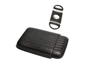 Pouzdro na 3 doutníky Etue Trigus s ořezávačem, černé, 14,5 cm