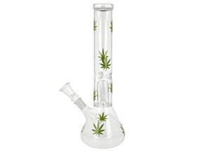 Skleněný bong s perkolací Super Heroes Beaker Green Leaves, 31cm