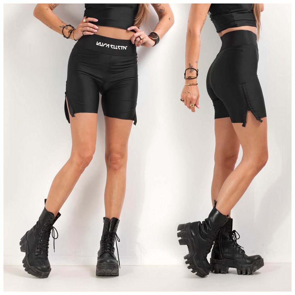 black zip biker shorts
