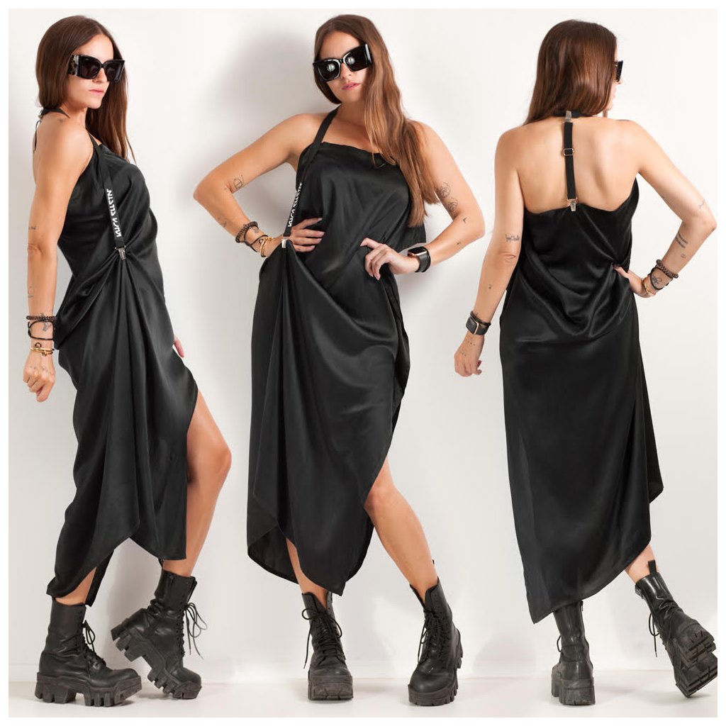 black STRAP DRESS LONG - KURA collection