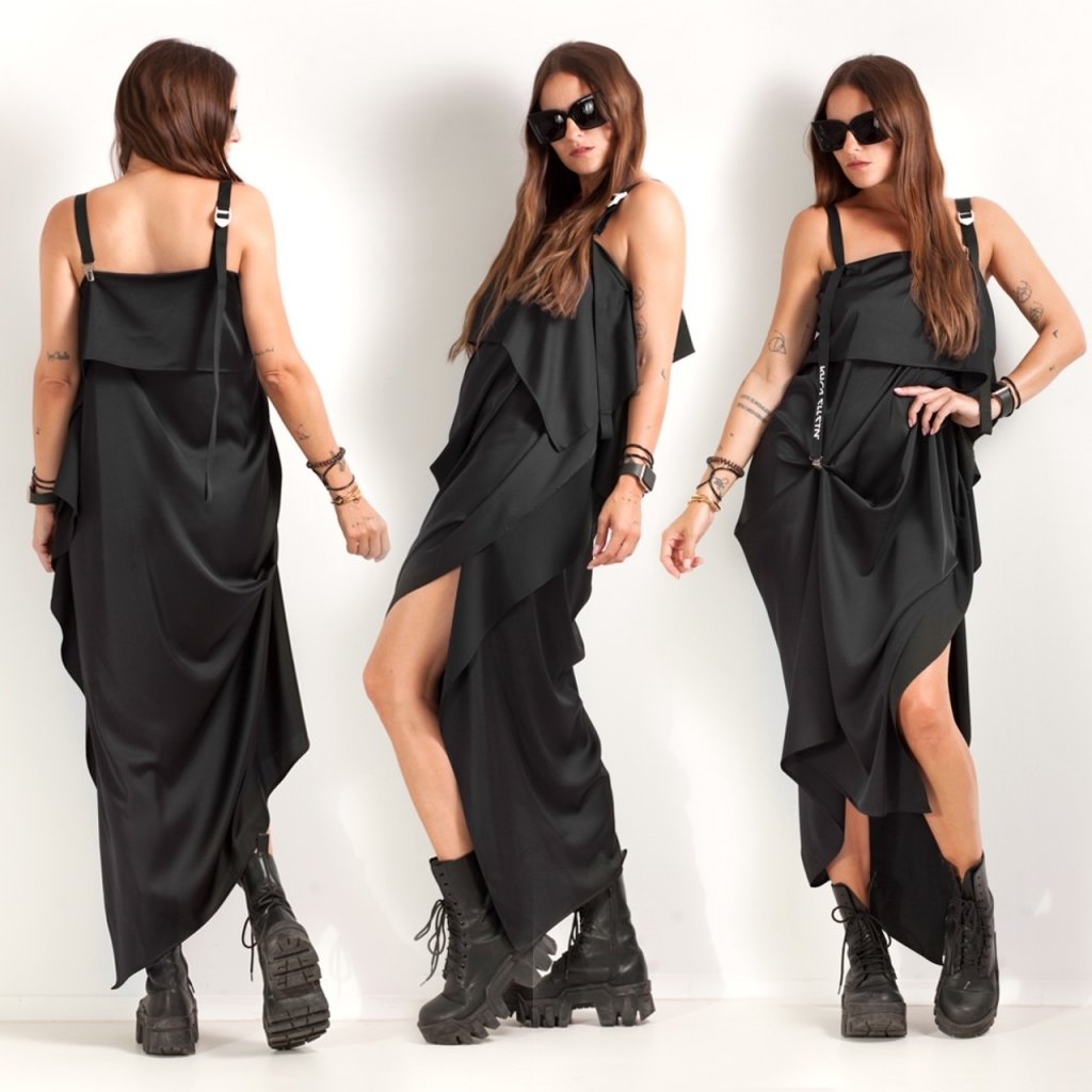 black STRAP DRESS MAXI - KURA collection