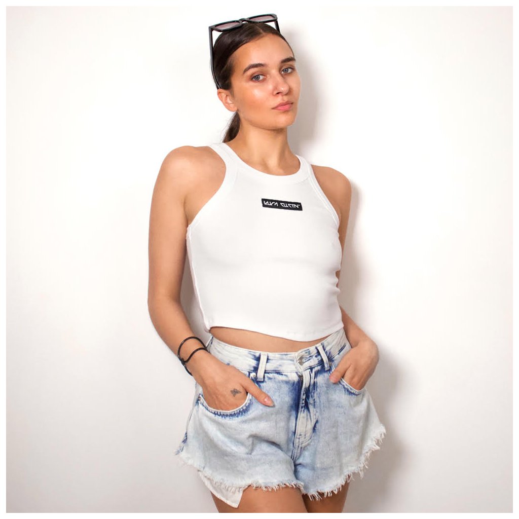 white RIB CROP TANK TOP - KURA collection